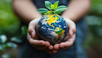 national public science day nurturing nature: hands holding earth with green plant for environmental
