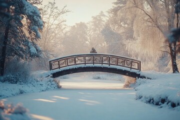 Wall Mural - wooden bridge snowy river
