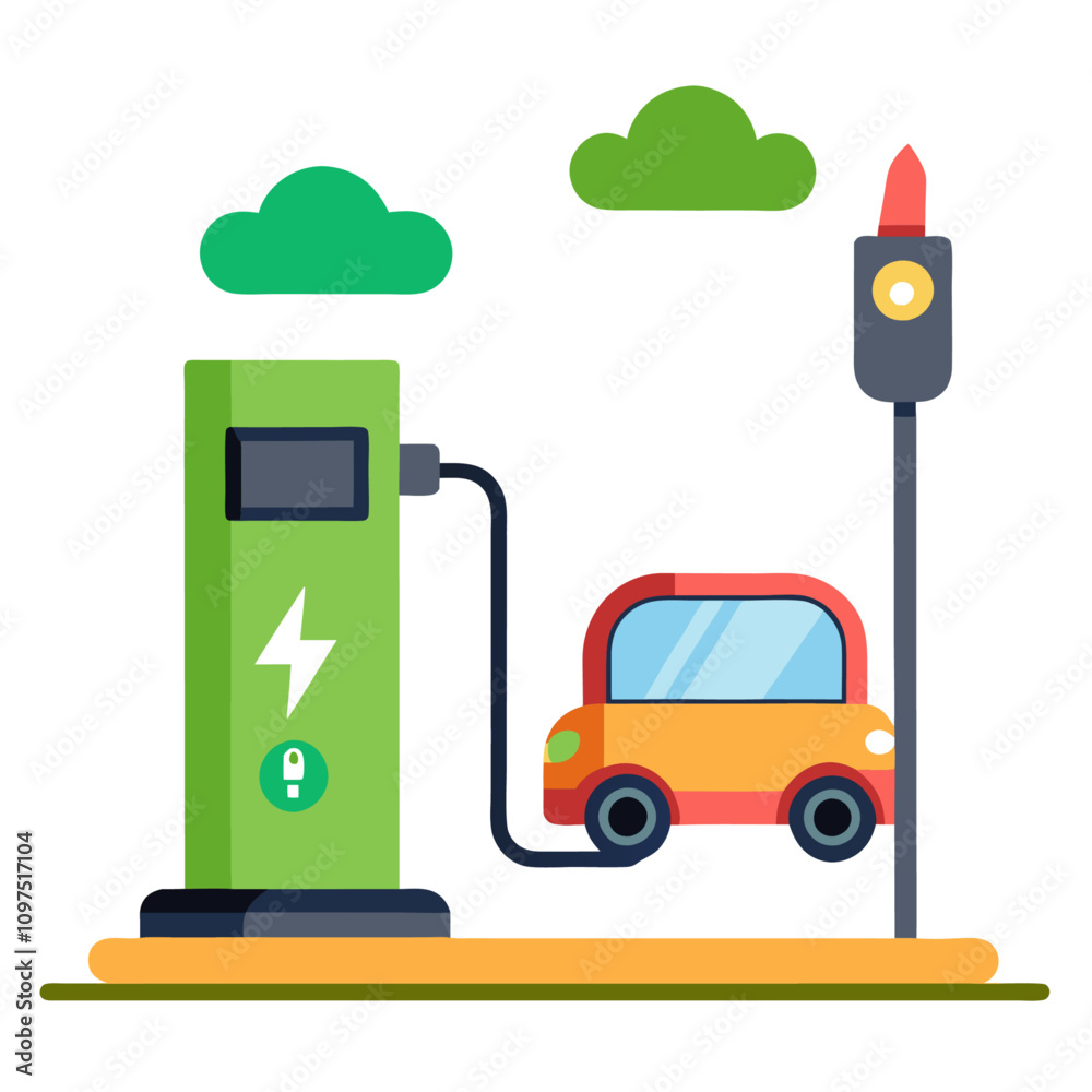 electric car charging station clipart cartoon Illustration drawing ...