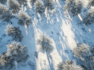 Wall Mural - snowy forest landscape from above