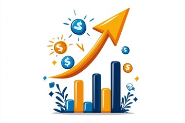 Poster - A 2D flat-style arrow pointing upward, with bold colors and clean lines on a white background