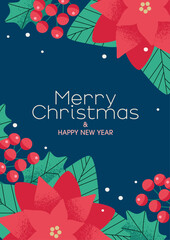 Wall Mural - Christmas background design with poinsettia and nuts