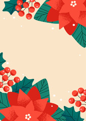 Wall Mural - Christmas background design with poinsettia and nuts