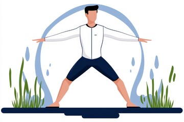 Fototapete - A minimalist illustration of a person performing aqua aerobics with water splashes and simple, clean lines