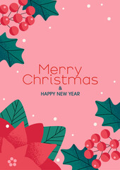 Wall Mural - Christmas background design with poinsettia and nuts