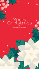 Wall Mural - Christmas background design with poinsettia and nuts