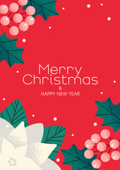 Wall Mural - Christmas background design with poinsettia and nuts