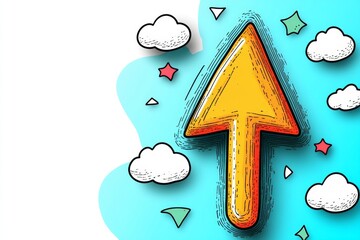 Poster - A simple flat arrow illustration with a curved tail, drawn in pastel colors on a plain backdrop