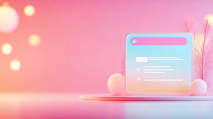 Modern user interface design on colorful backdrop with decorative elements.