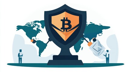 Wall Mural - Global cryptocurrency security bitcoin token protection strategies in the digital age illustrated overview