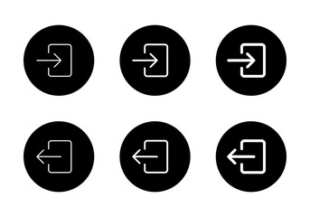 Poster - Login and logout icon set on black circle. Enter and exit door sign symbol