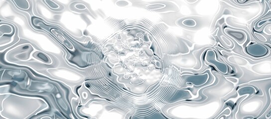 Poster - White water ripples and circles with natural reflection, abstract water texture banner, top view, 3D rendering, white background
