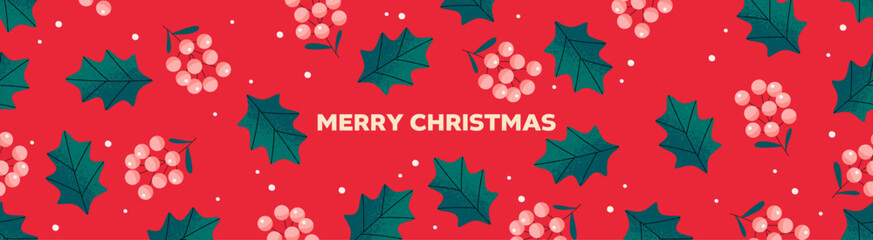 Wall Mural - Christmas design with holly and nuts