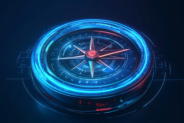 Poster - A futuristic compass design with glowing elements and a high-tech appearance.
