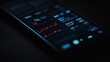 © Rania - Close-up of smartphone displaying financial data graphs and charts in dark setting.