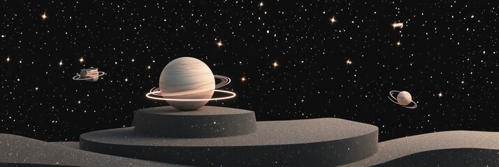 Wall Mural - a digital illustration of saturn surrounded by stars, showcasing a cosmic landscape.