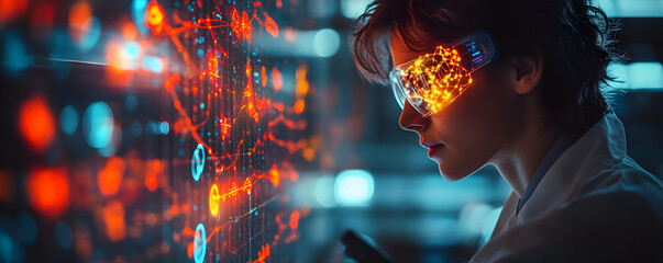 Aufkleber - Young Scientist Studying Complex Data Display