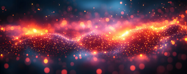 Poster - Abstract Red And Orange Glowing Network Landscape
