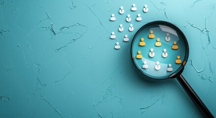 Aufkleber - Magnifying Glass Focus on Manager Icon Among Staff Icons for Human Resource Selection and Recruitment