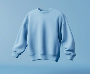 Wall Mural - Casual soft blue sweatshirt mockup with detail texture on blue background