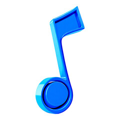 3D vibrant blue musical note minimalist design isolated on transparent background