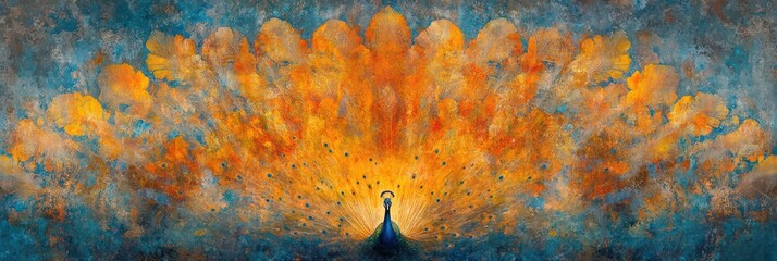 Wall Mural - a vibrant abstract artwork depicting a figure surrounded by radiant colors and dynamic patterns.