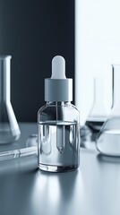 Poster - Scientific Laboratory Dropper Bottle with Beakers for Skincare Essential Oil Testing : Generative AI