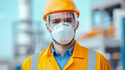 Poster - Industrial Worker in Protective Gear on Construction Site Safety First Concept : Generative AI