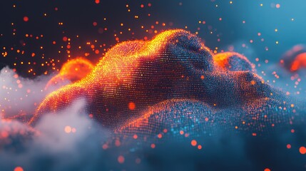 Poster - A 3D data cloud filled with digital bits and flowing binary code, symbolizing the complexity and volume of modern data systems.