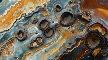 Aufkleber - A close-up of a rusty steel surface with intricate corrosion patterns, showcasing the natural aging process in a weathered industrial material.