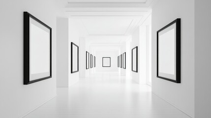 Aufkleber - A minimalist arrangement of elegant monochromatic frames in a pure white space, focusing on sophisticated, understated luxury and visual harmony.