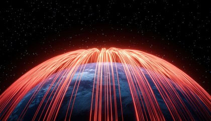 Aufkleber - A vibrant depiction of Earth surrounded by dynamic, flowing energy lines, symbolizing connectivity and the flow of information across the globe.