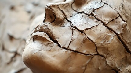 Poster - Close-up of a clay sculpture with deep cracks on the surface, revealing the passage of time and the raw beauty of baked, fired clay.