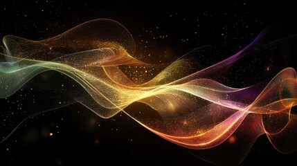 Poster - Futuristic abstract wave design made of glowing particles and lines, representing the ever-evolving world of digital technology.