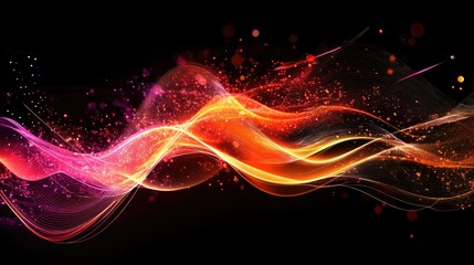 Poster - Futuristic abstract wave design made of glowing particles and lines, representing the ever-evolving world of digital technology.