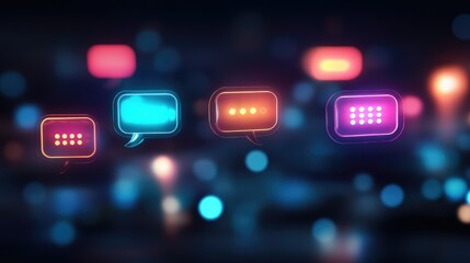 Aufkleber - Glowing chat bubbles and AI data icons in a modern, digital interface, signifying intelligent conversations powered by AI.