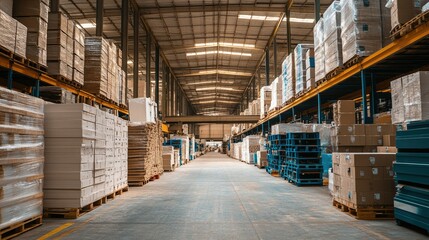 Poster - Inside a large factory warehouse, rows of industrial kilns process gypsum boards, with visible heat distortion and a busy manufacturing environment.