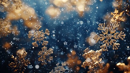 Poster - A snowflake with a gold and blue background