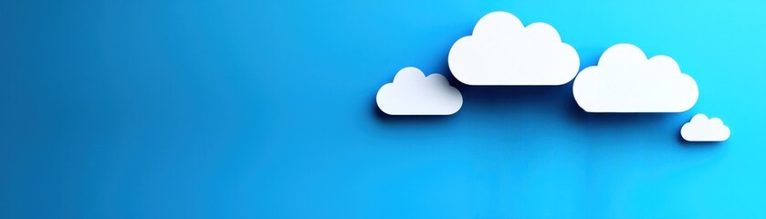 Poster - A serene blue background features fluffy white clouds, evoking a calm and peaceful atmosphere.