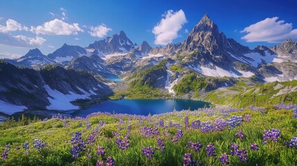 Poster - Discover the breathtaking beauty of North Cascades with vibrant wildflowers and stunning mountain vistas in a serene summer landscape