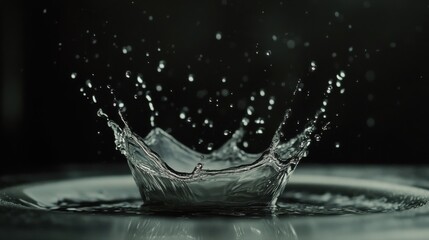 Poster - Slow-motion capture of a water drop creating ripples at a serene moment above a dark surface