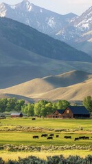 Poster - A tranquil afternoon in Carson Valley featuring grazing cattle against a backdrop of rolling hills and majestic mountains