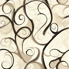 Poster - A harmonious seamless pattern of graceful spirals and curves in soothing neutral tones, perfect for modern design projects and textiles