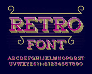 Poster - Retro Alphabet font. 3D effect ancient letters and numbers for label, badge or emblem design. Stock vector typeface for your typography design.