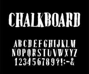 Fototapete - Chalkboard alphabet font. Hand drawn letters and numbers. Stock vector typescript for your design.