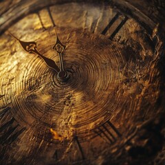 Aufkleber - A close-up of tree rings resembling a clock face, symbolizing the passage of time through nature’s cycles