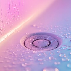 Poster - Close-up view of a sleek modern bathroom drain embedded in a colorful, water-sprayed surface in a contemporary setting