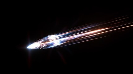 Poster - A comet streaking through a black sky, leaving a long, glowing white tail. --ar 16:9 --personalize v73lhwr --v 6.1 Job ID: 781ffe8d-b09a-4c96-84d2-21b07233ddc3