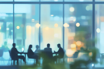 Poster - A group discussion in a modern office setting, illuminated by soft lighting.