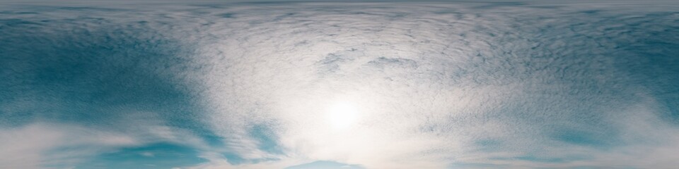 Wall Mural - Sky 360 panorama - Bright blue sky filled with fluffy white Cirrus clouds. Seamless hdr spherical 360 panorama. Sky dome sky replacement for aerial drone 360 panoramas. Weather and climate change